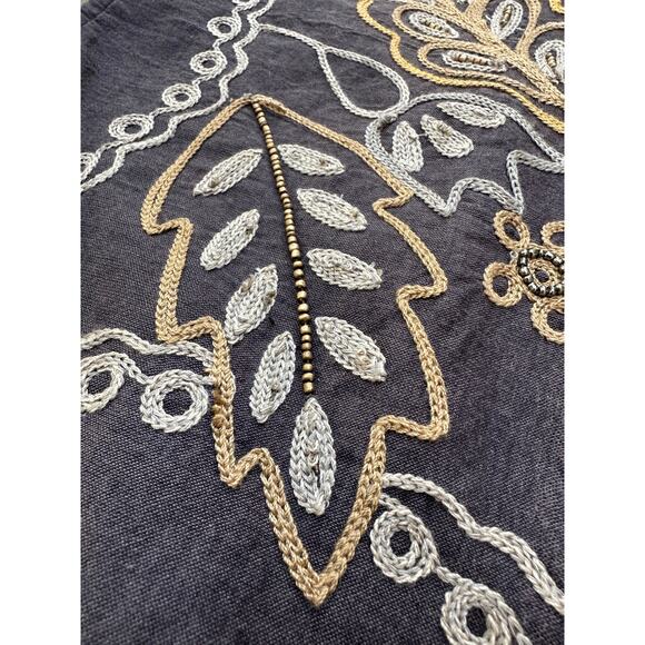 Pottery barn Lara Applique Embroidered Beaded decorative pillow cover 24x24" - Picture 6 of 13